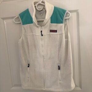 Vineyard Vines Women's White and Teal Fleece Vest